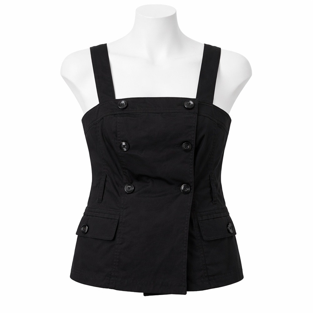 White House Black Market Top Womens 6 Black Double Breasted Button Tank Shell